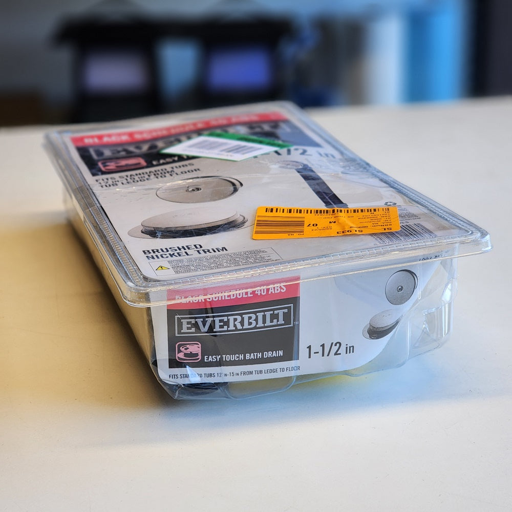 Easy Touch 1-1/2 in. Schedule 40 Black ABS Pipe Bath Waste and Overflow Drain in Brushed Nickel (WO-4-BN-EZ) Easy Touch 1-1/2 in. Schedule 40 Black ABS Pipe Bath Waste and Overflow Drain in Brushed Nickel (WO-4-BN-EZ)